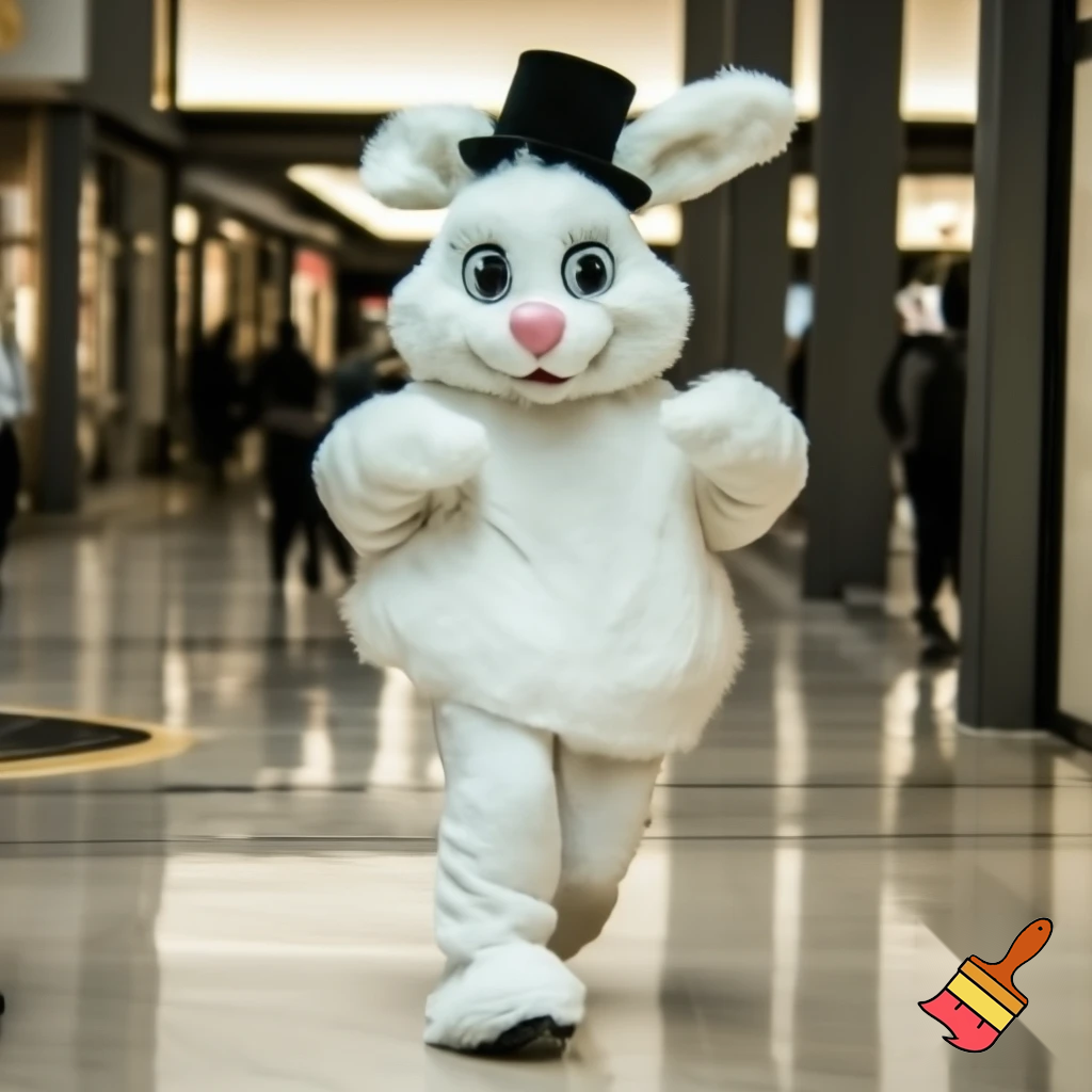 Easter bunny mascot costume top hat shopping Centre