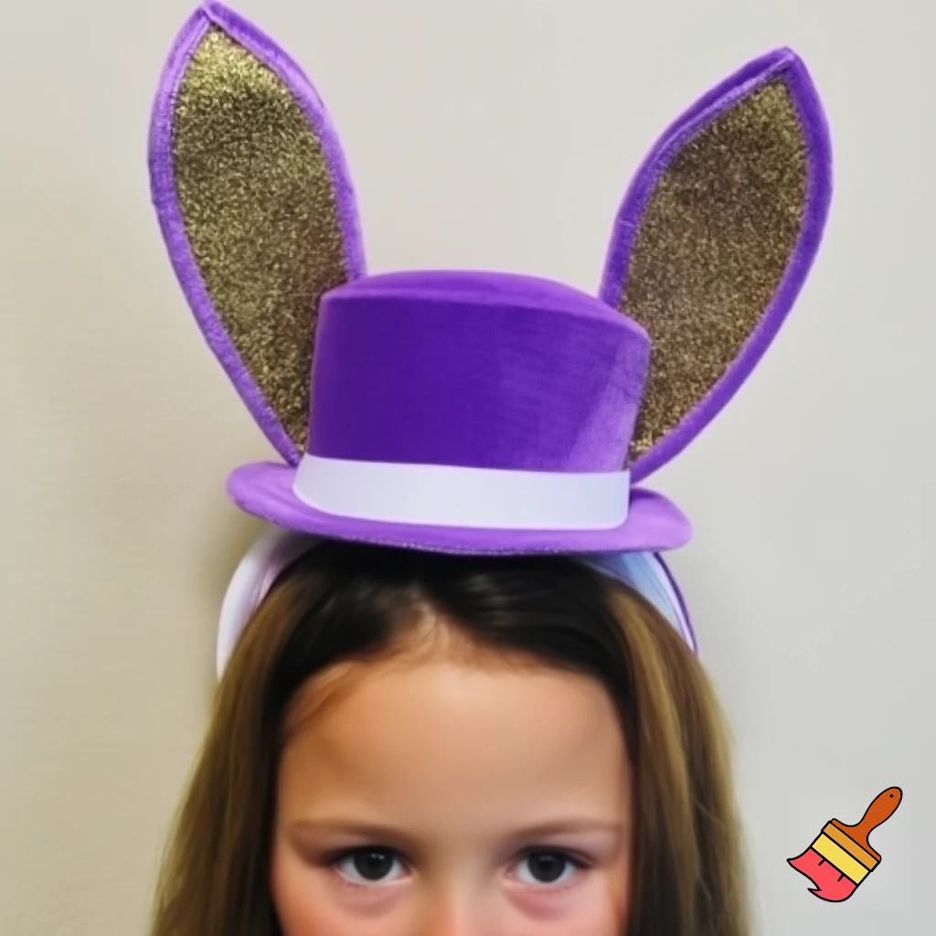 Easter bunny top hat headband, purple white with gold glitter fabric and velvet velvet