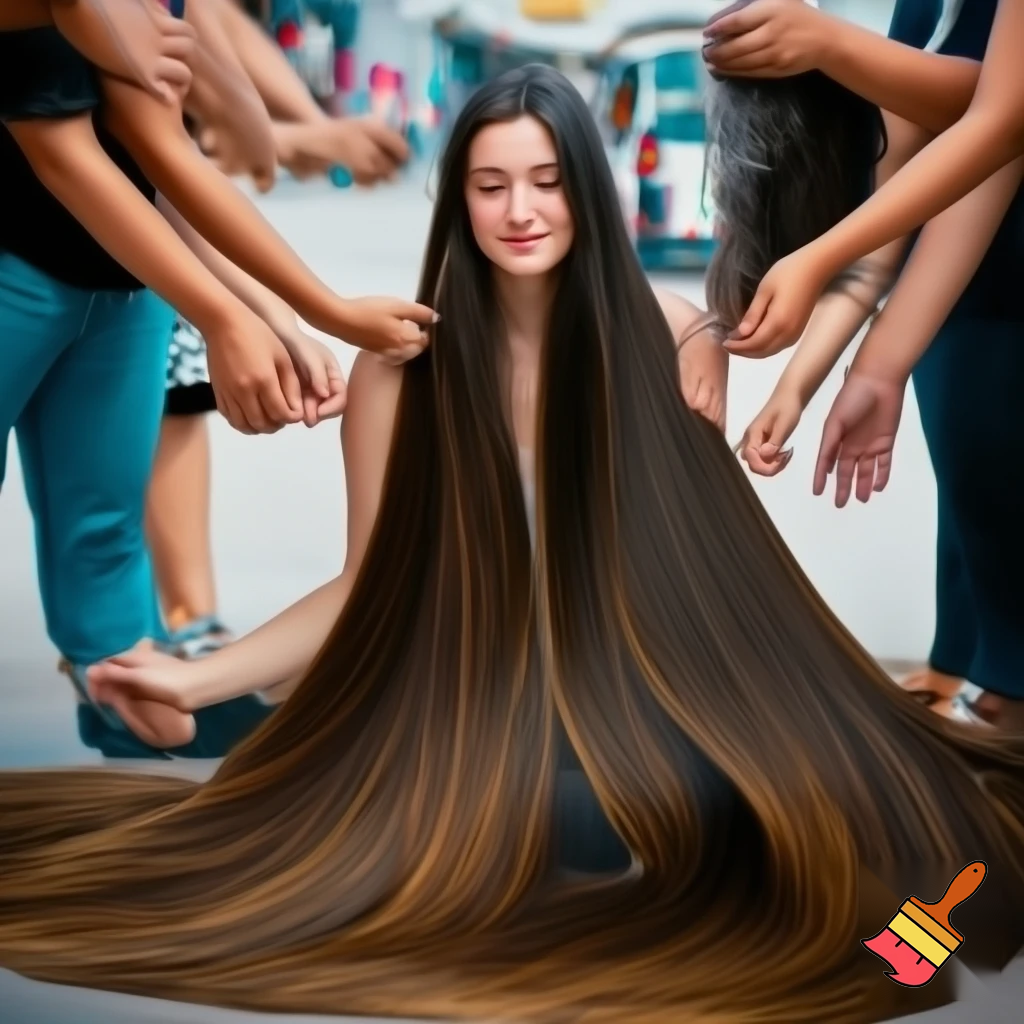 girl with long long long long long hair that the hole people tuch her hair
