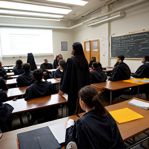 “large university campus full of students in ancient robes, discussion, learning, vibrant environment”