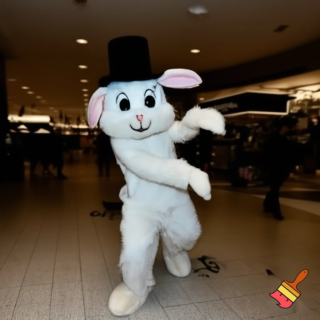 Easter bunny mascot top hat at the shopping centre mascot costume Darrell Lea magic room Australia dancing