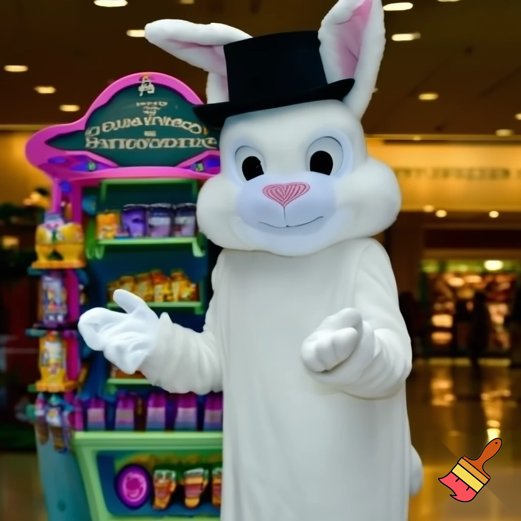 Easter bunny mascot top hat at the shopping centre mascot costume Darrell Lea magic room