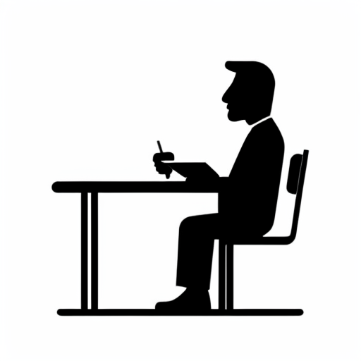 pictogram of a man sitting at a table
