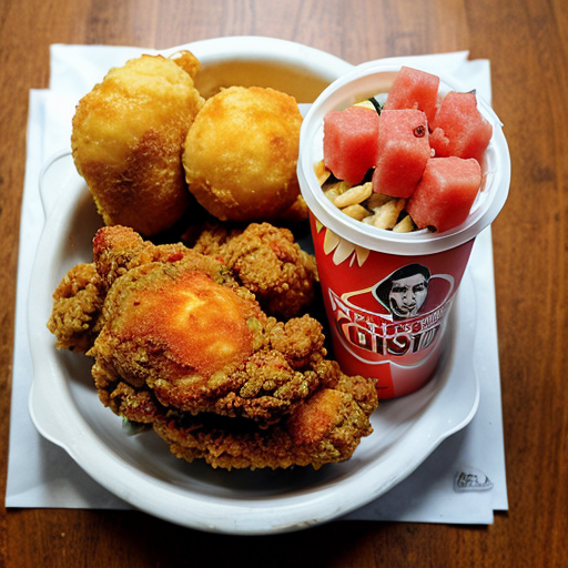 a monster wit kfc and watermelon
