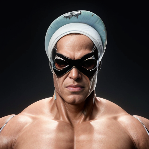 peux tu générer un homme requin humanoide  qui porte un costume jaune abimé. Ses bras protent  des ailerons de requins. Il est musclé et à l'air méchant. Il porte un chapka sur la tête.
