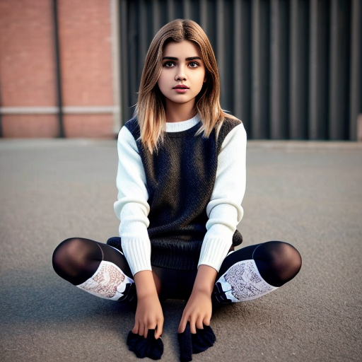Create a Pakistani girl with black jumper and white tights 