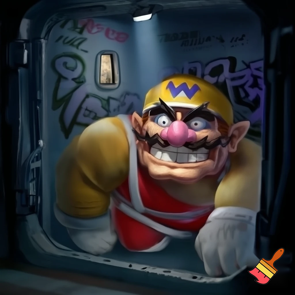 Wario in a Santa suit inside a portable toilet