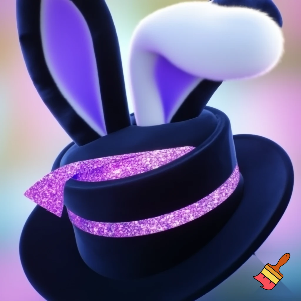 Black top hat with bunny ears velvet white and purple purple and white headband fabric and velvet glitter, purple and pink special present true special and delicate velvet white purple Easter bunny is bunny top hat velvet?