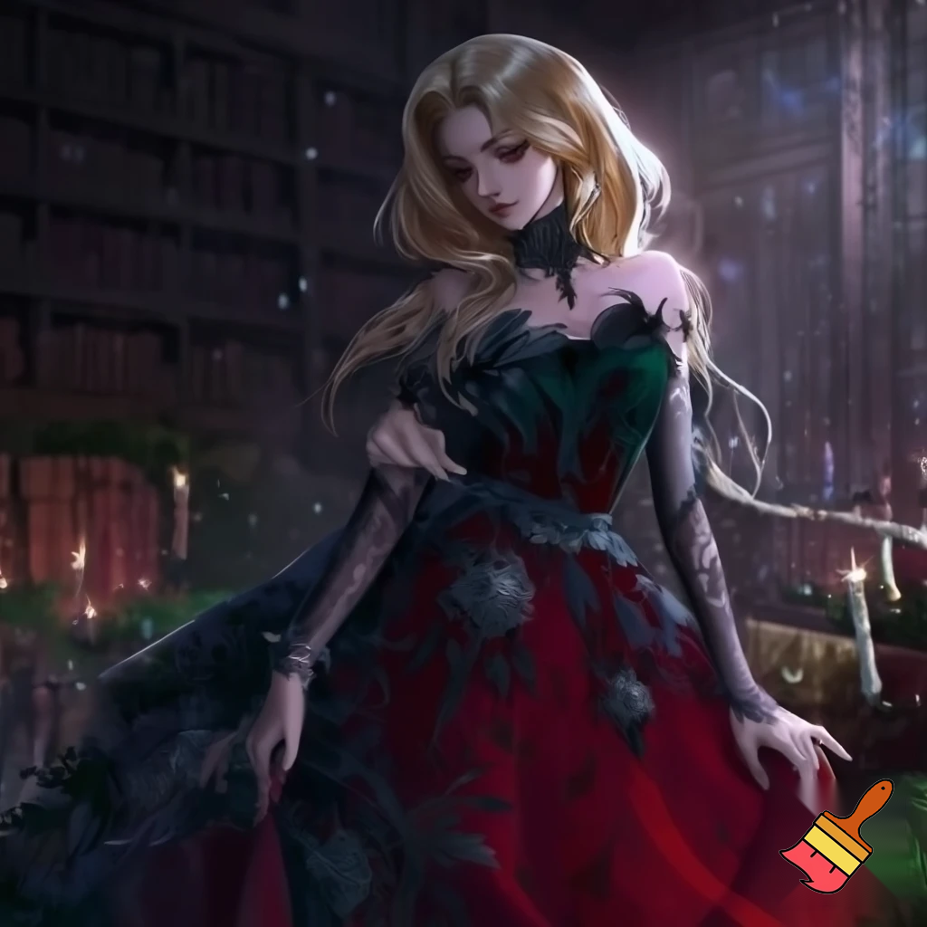 Blonde girl wearing a christmas dress in gothic style
