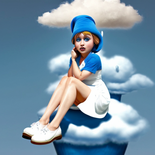 Smurfette white dress white shoes on a sitting Cloud (from The Smurfs)