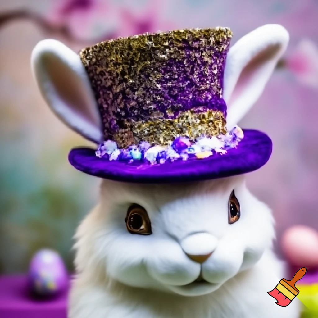 Purple and gold top hat velvet glitter gold purple purple and white purple and white Easter bunny is ears special hat mascot Easter bunny?