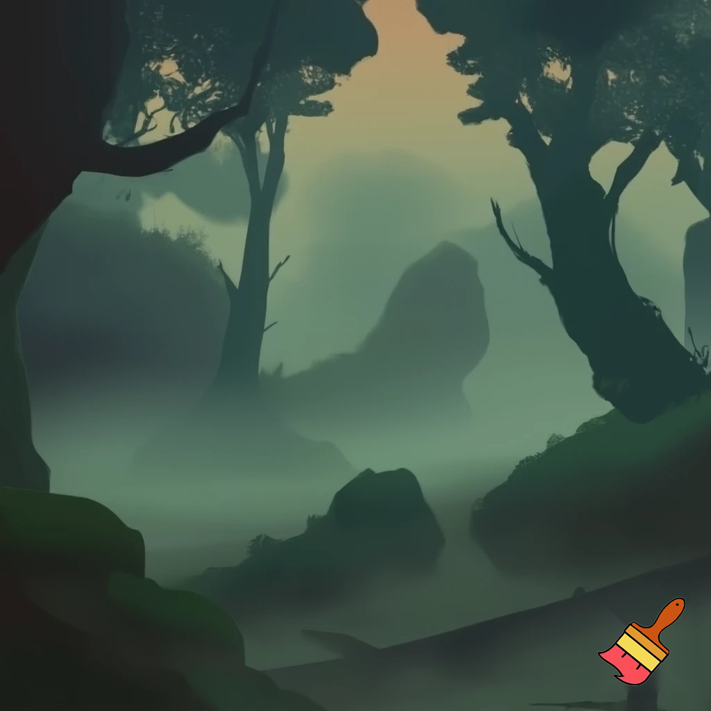 forest at dusk, dark pastel greens