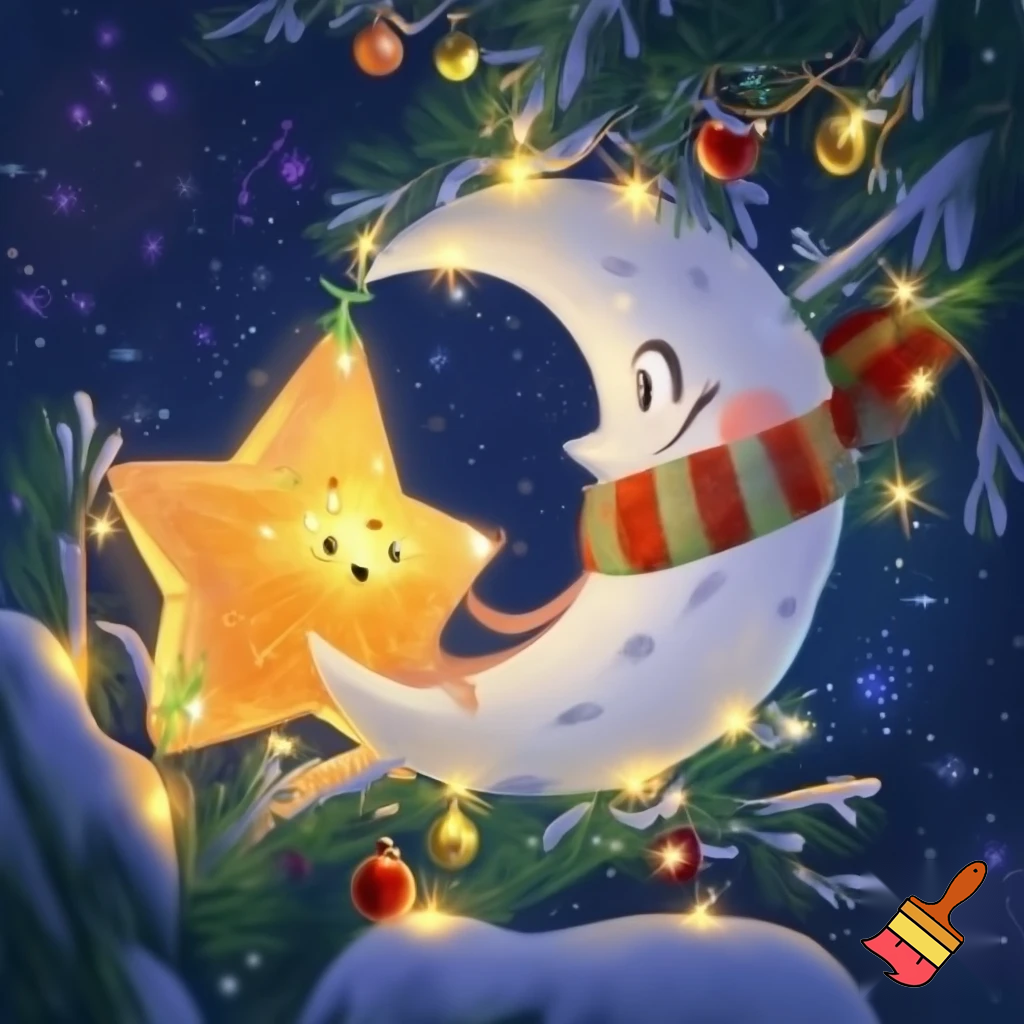 Star and the moon christmas cartoon