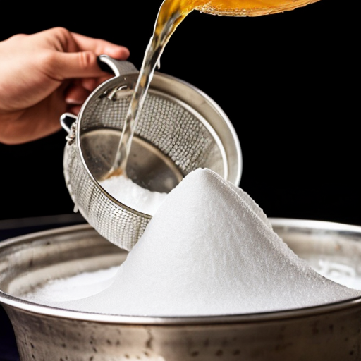 sugar getting poured through a sieve
