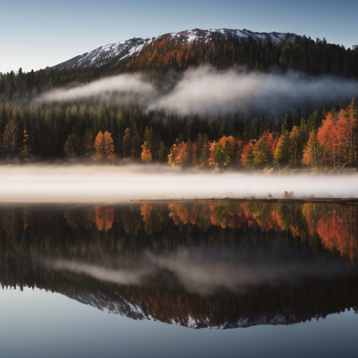 A breathtaking 4K ultra-high-definition landscape wallpaper, photorealistic, shot with a 50mm lens at golden hour. A serene mountain lake reflecting snow-capped peaks and vibrant autumn forests, mist rising gently from the water, soft sunlight breaking through clouds, rich textures in rocks and foliage, cinematic lighting, extremely detailed, sharp focus, no watermark, 16:9 aspect ratio.
