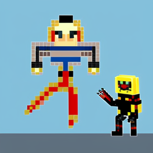 Make a pixel art of a enemy that is a robot crane head and has crane arms is really tall and is found in junkyards they could also shot balls of energy and this is a enemy for jumpbot the main charecters in our game