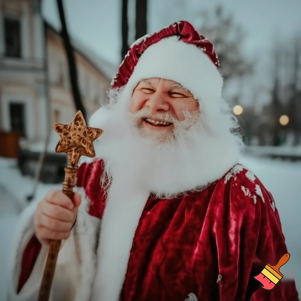 Santa Claus Russian walking stick Santa Claus holding the walking stick with a star real people