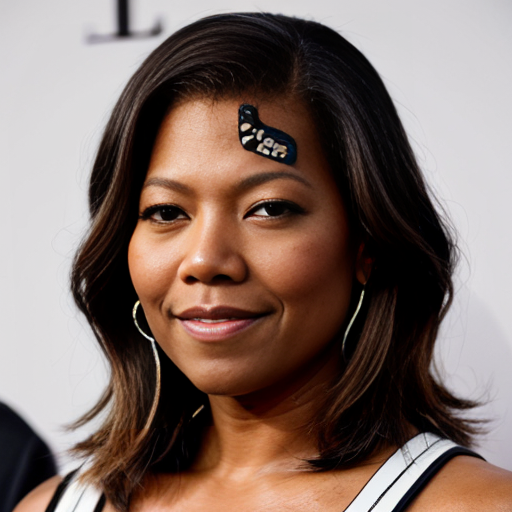 Generate a black and white photo of Queen Latifah Rocking a light brown sleek side part bob hair 