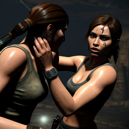 Lara croft fighting a mummy 