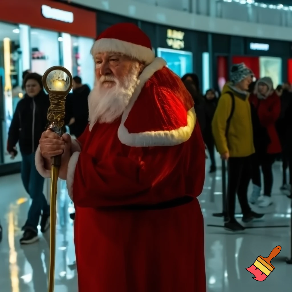 Santa Claus magic walking stick staff Russia shopping Centre