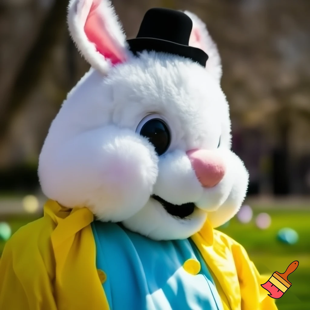 Easter bunny mascot costume top hat a colour face jacket