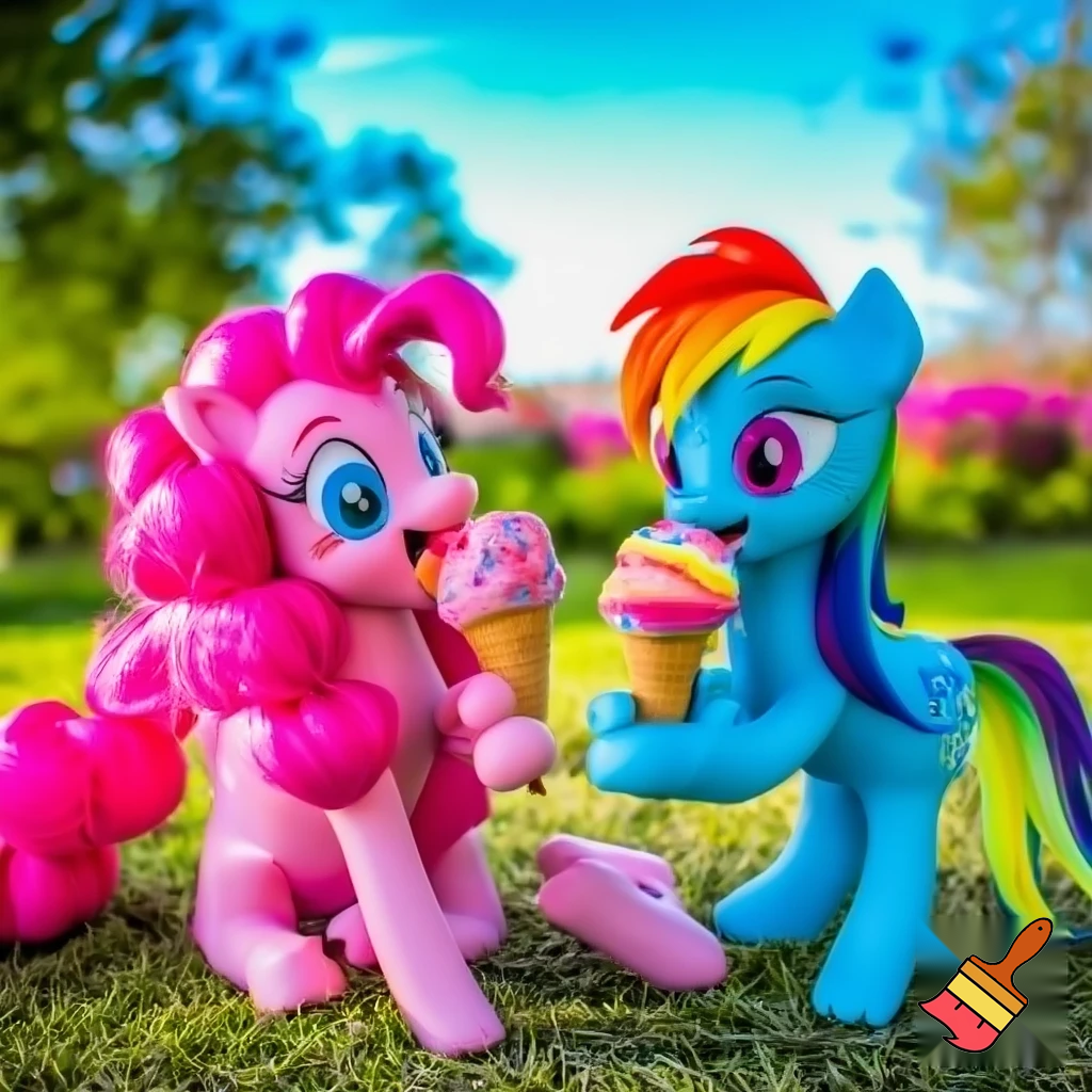  Pinkie pie and rainbow dash with ice cream 