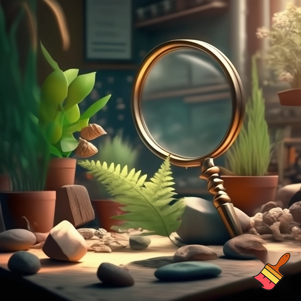crea un aula con Sector de ciencia: lupas, plantas, materiales naturales