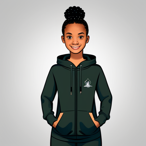 jeune fille de 15 ans métisse qui porte un jogging noir et un sweat shirt noir. se yeux sont verts. et elle peut lancer des rayons verts avec ses mains