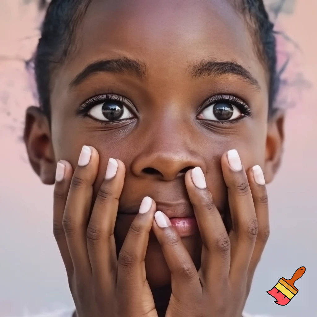 black girl shocked with white nails