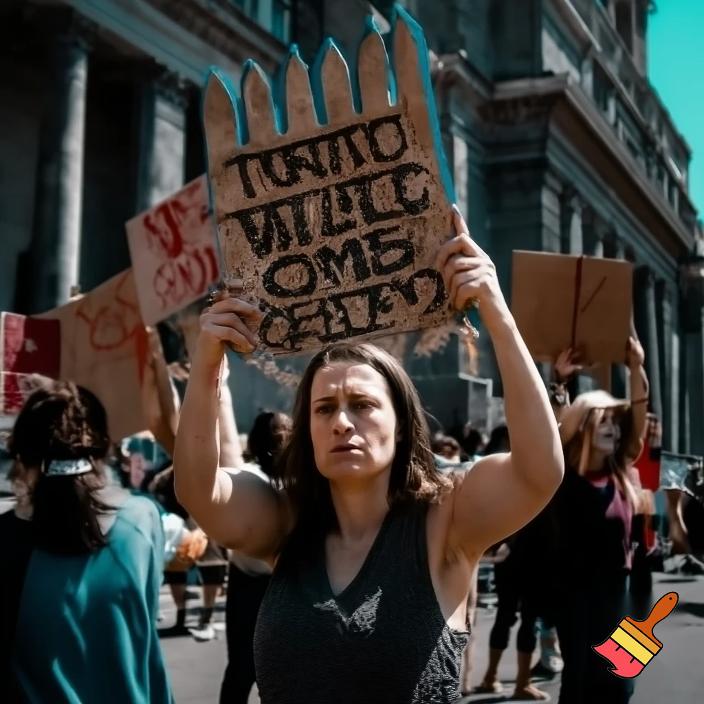activist protesting violins with signs and pickets

