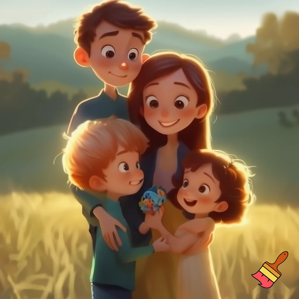 A family of four boy older 10 girl younger 5 blonde brown hair 
