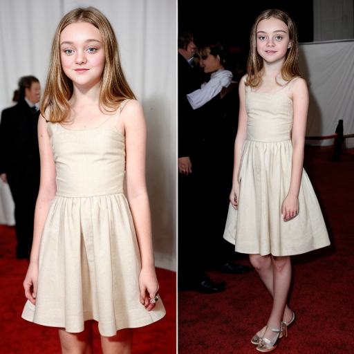 Dakota Fanning, young actress, posing, her dress is torn, 