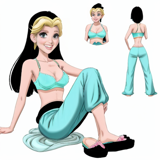 90's disney's 2d aladdin style comic black background and panels of 
panel 1 platinum-blonde haired princess rosalina with aqua color harem pants and aqua color bra and aqua color curved slippers with aqua color wrapped around her arms and shoulders with both hand palms place together and hiding the bottom of her mouth. 
panel 2 she danced with aqua color harem pants and aqua color bra and aqua color curved slippers with aqua color wrapped around her arms and shoulders and raising legs and bounced up and down her belly and shook her hips left and right. 
panel 3 as platinum-blonde haired princess rosalina with aqua color harem pants and aqua color bra and aqua color curved slippers with aqua color wrapped around her arms and shoulders spreading her arms, happily revealing her face to the viewer and giving a smile as she turns around shook her butt left and right. 
Panel 4 as platinum-blonde haired princess rosalina with aqua color harem pants and aqua color bra and aqua color curved slippers with aqua color wrapped around her arms and shoulders started to fading away , except her belly, which is bouncing around. Panel 5 then the ball transforms into the fading in belly of brunette haired color pauline with dark red harem pants and dark red bra and black curved slippers with dark red veil wrapped around her arms and shoulders with her swaying her hips. 
Panel 6 brunette haired color pauline with dark red harem pants and dark red bra and black curved slippers with dark red veil