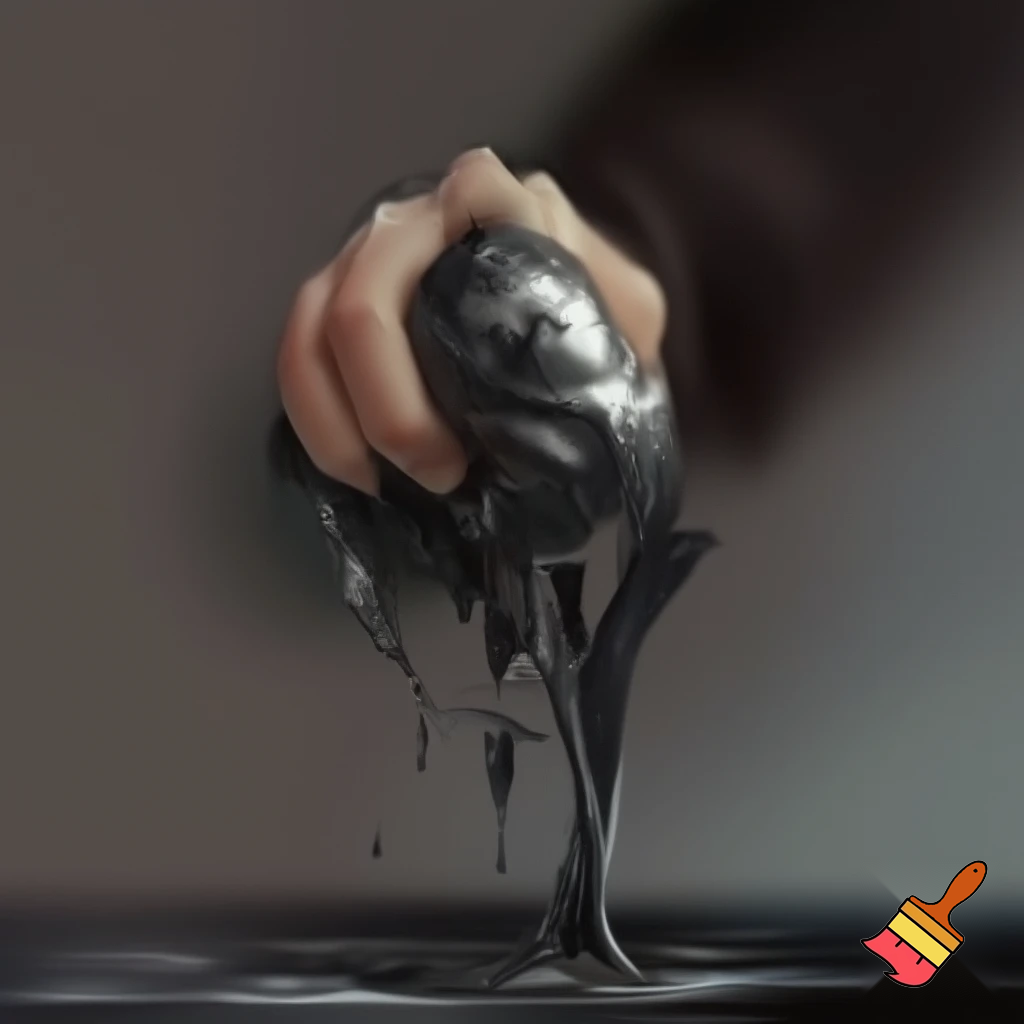 julie qui explose une balle antistress dans sa main pleins de liquide coule crayon graphite