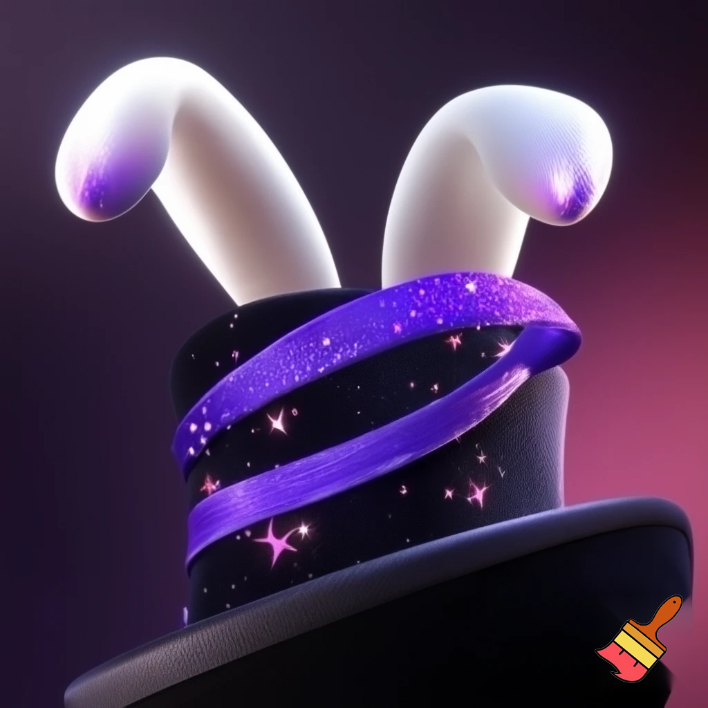 Black top hat with bunny ears velvet white and purple purple and white headband fabric and velvet glitter, purple and pink
