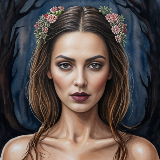 Dark Gothic Branched Woman Face with Fantastic Animals 4K High Definition Image 