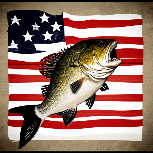 a flag with a bass fish and the American flag with 2 stars and camo