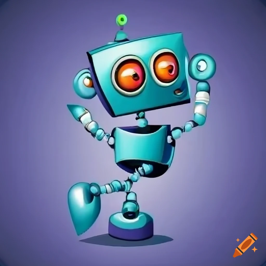 Funny cartoon robot showing off its big feet