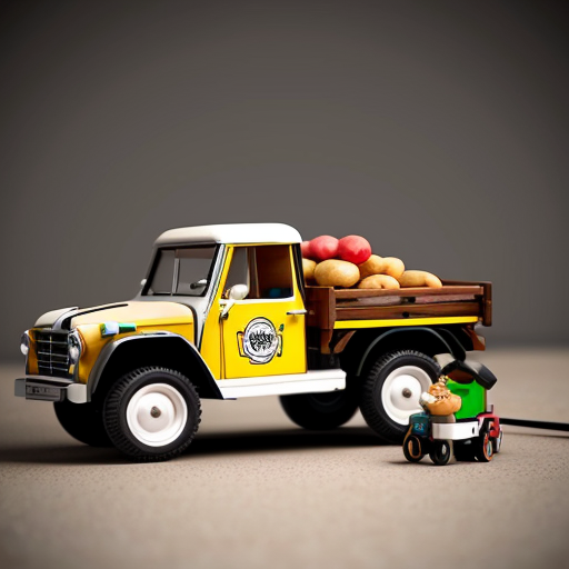 Tilt-shift photography of a miniature diorama of a wedding procession. Tiny potatoes as bride and groom. The groom's procession includes a DJ truck made from a matchbox and speakers from peanuts. The whole village of root vegetables is watching. Professional studio lighting, ultra-detailed textures, 3d render, C4D, octane render, unreal engine 5.