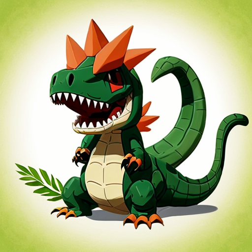 Faz um pokémon dinossauro adolescente dos tipos planta e lutador, faz ele com uma folhinha na cabeça e um pouco inspirada no charmeleon