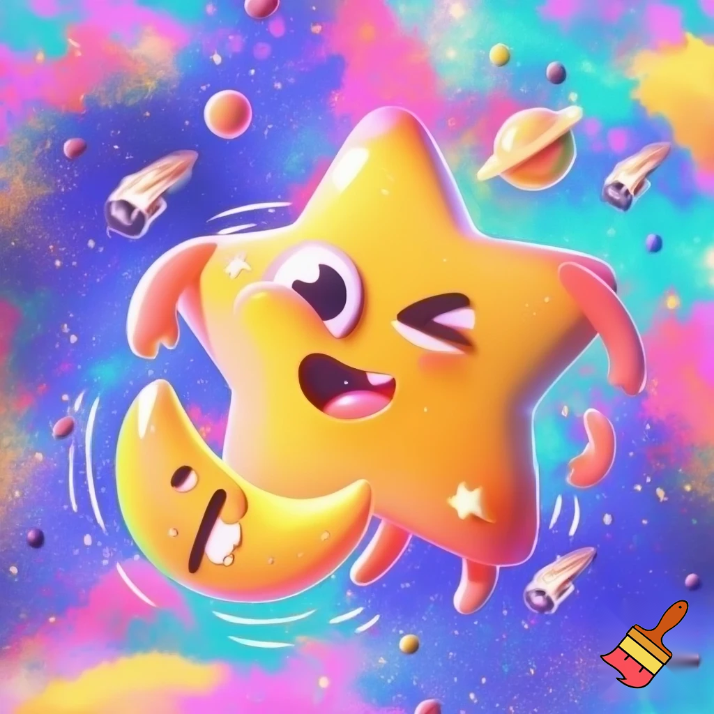 Star and a moon funky style cartoon