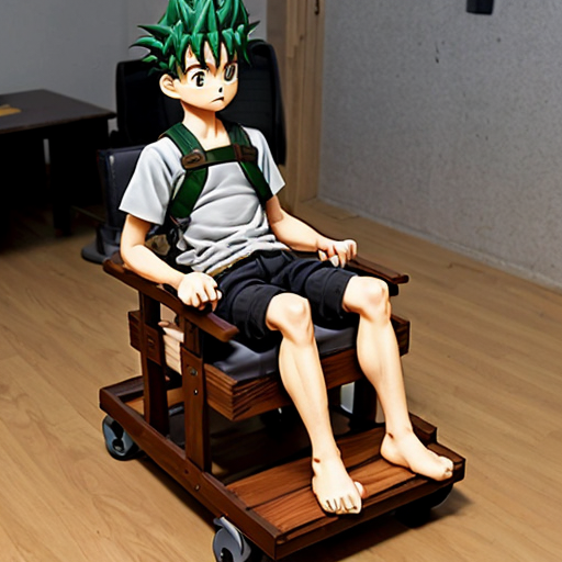 gon from hunter hunter  is restrained in a special childseat, where his body is restraint and a wooden Platform is around his neck, so that the head cant be moved and he is getting fed 
