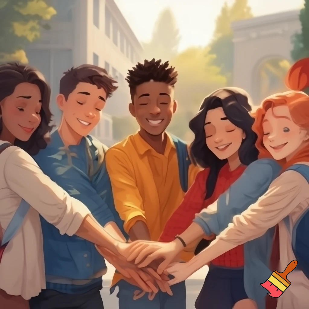 students from ethnic diverse backgrounds holding hands 