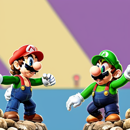 mario and luigi thumb wrestling each other on a big island, 90's dragon ball art style.