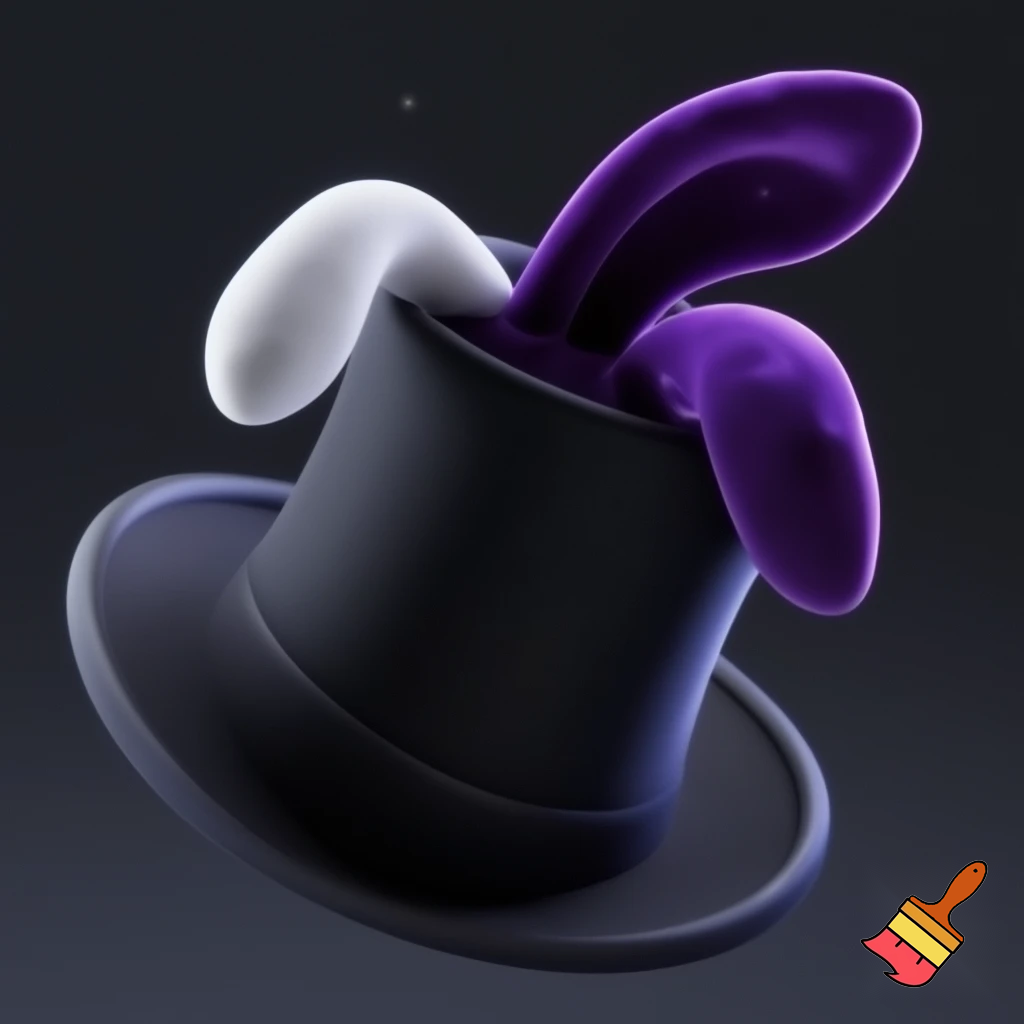 Black top hat with bunny ears velvet white and purple