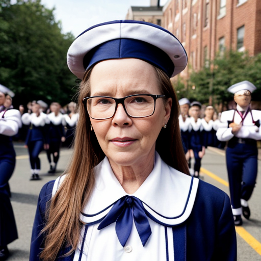 John Goodman y Elizabeth Perkins glasses con sailor uniforme escolar con zapatos negros escolar con calcetines blancos con sombrero sailor con caminar con desfile con ciudad 4
