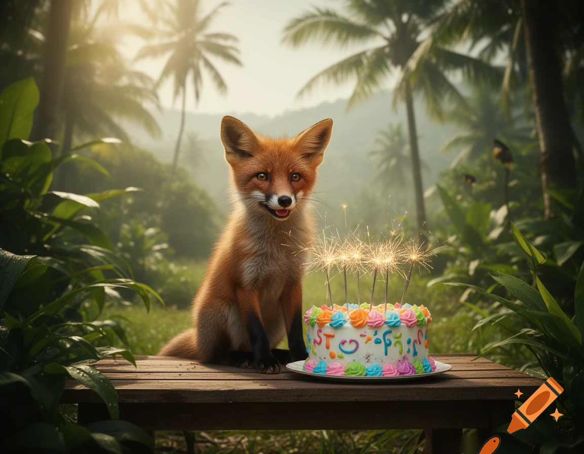 A fox with a birthday cake in Thailand 