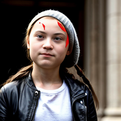 Greta Thunberg in leather dress fully visualized in image