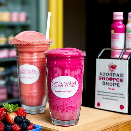 a stall in a shop giving out free samples of a pink smoothie