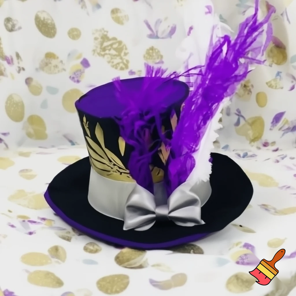 Easter bunny top hat headband, purple and white gold and silver top hat black purple dark purple special hat in delicate purple white, purple and white gold golden silver patterns